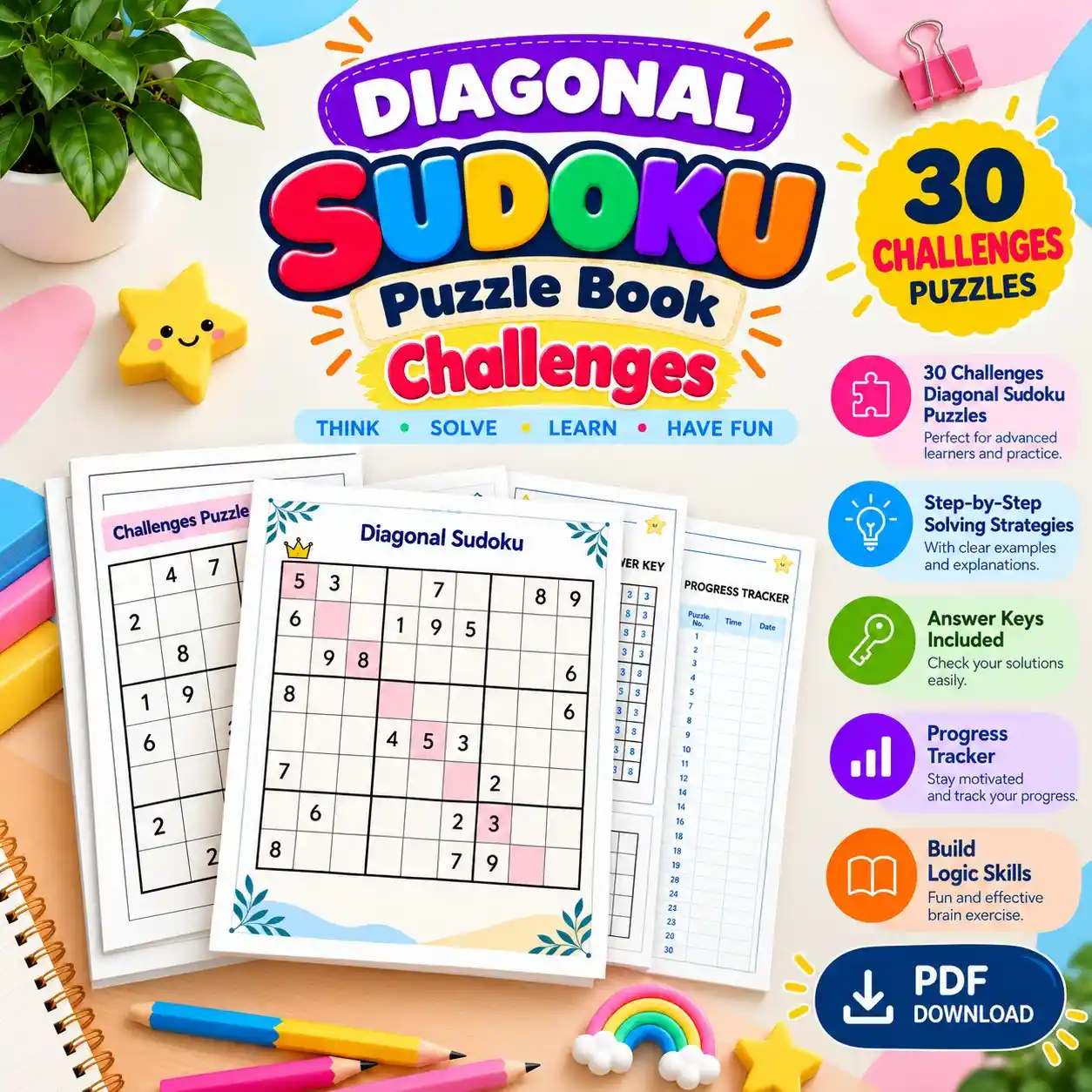 Diagonal Sudoku Puzzle Book: 30 Challenging 9×9 Puzzles with Advanced Solving Strategies, Answer Key & Progress Tracker 4 Diagonal Sudoku Puzzle Book: 30 Challenging 9×9 Puzzles with Advanced Solving Strategies, Answer Key & Progress Tracker - Image 4