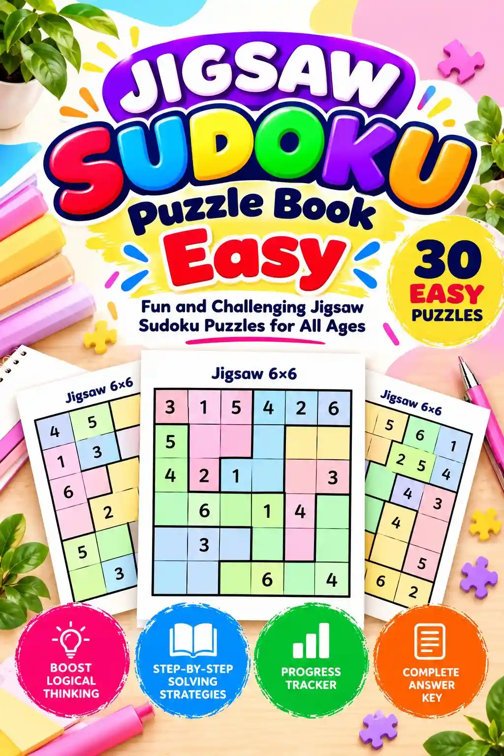 Jigsaw Sudoku Puzzle Book - Easy Level: 30 Puzzles, Step-by-Step Solving Strategies, Answer Key & Progress Tracker 1 Easy Jigsaw Sudoku Puzzle Book with 30 Easy Puzzles and Answers