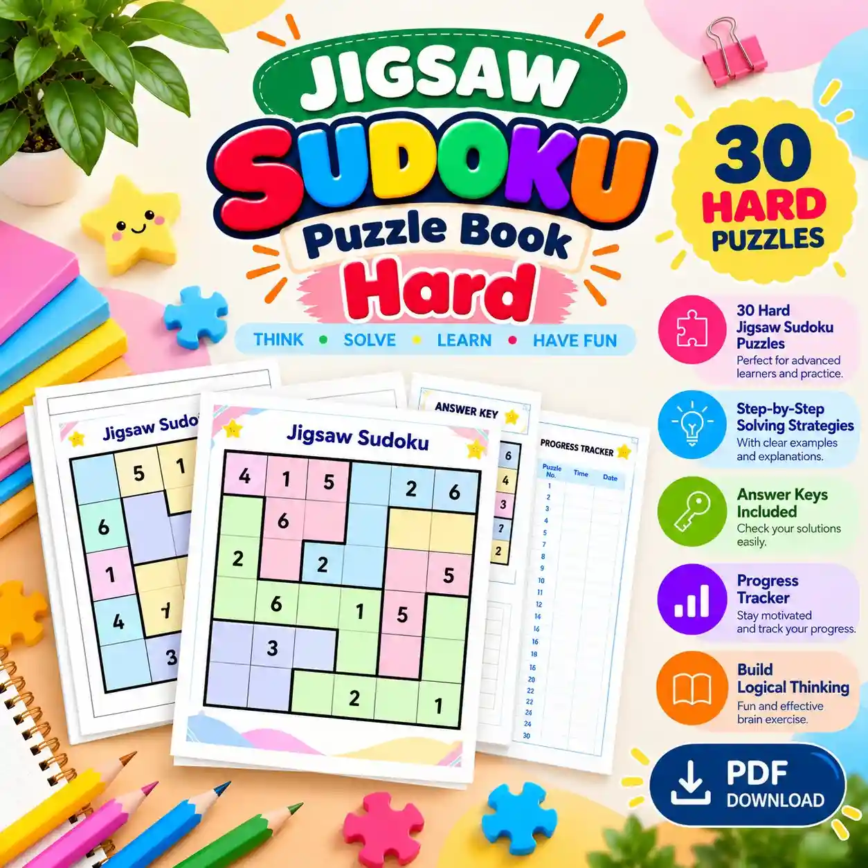 Jigsaw Sudoku Puzzle Book - Hard Level: 30 Puzzles, Step-by-Step Solving Strategies, Answer Key & Progress Tracker 4 Jigsaw Sudoku Puzzle Book - Hard Level: 30 Puzzles, Step-by-Step Solving Strategies, Answer Key & Progress Tracker - Image 4