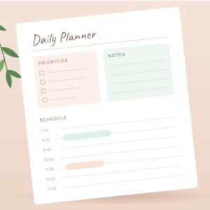 Pastel daily planner page with priorities, notes and schedule